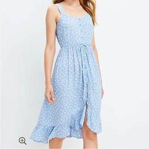 Loft Brushstroke Button Ruffle Midi Dress
